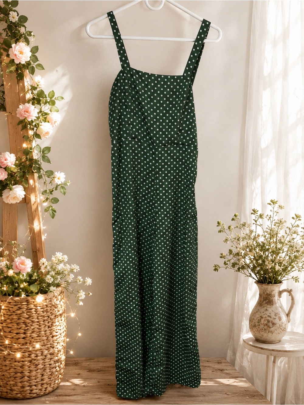 Forever 21 Dark Green Polka Dot Jumpsuit